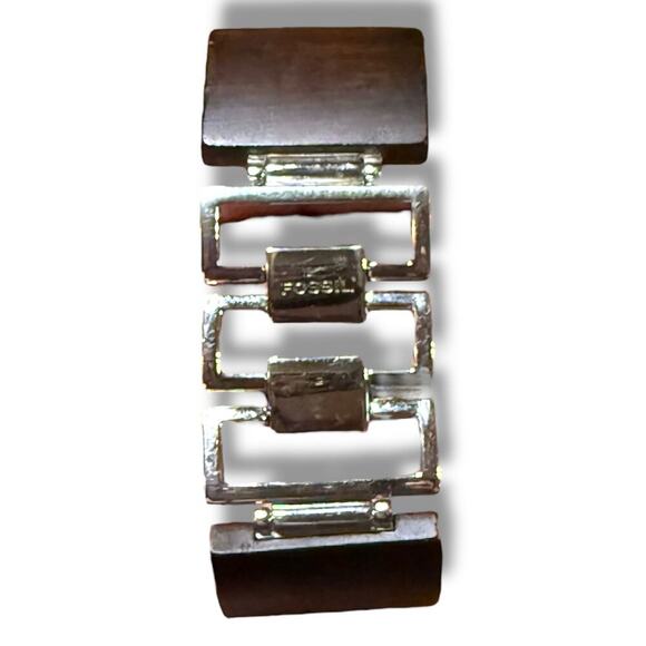 Fossil F2 Watch Womens Silver Tone Wood Grain Rectangle Bracelet Quartz WORKS - Picture 4 of 8